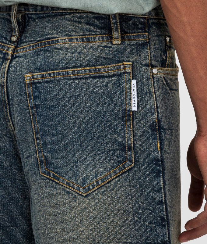 Crease Washed Straight Fit Denim Shorts
