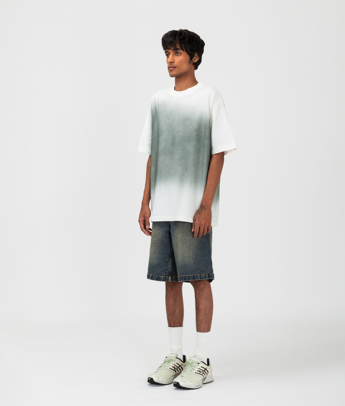 Crease Washed Straight Fit Denim Shorts
