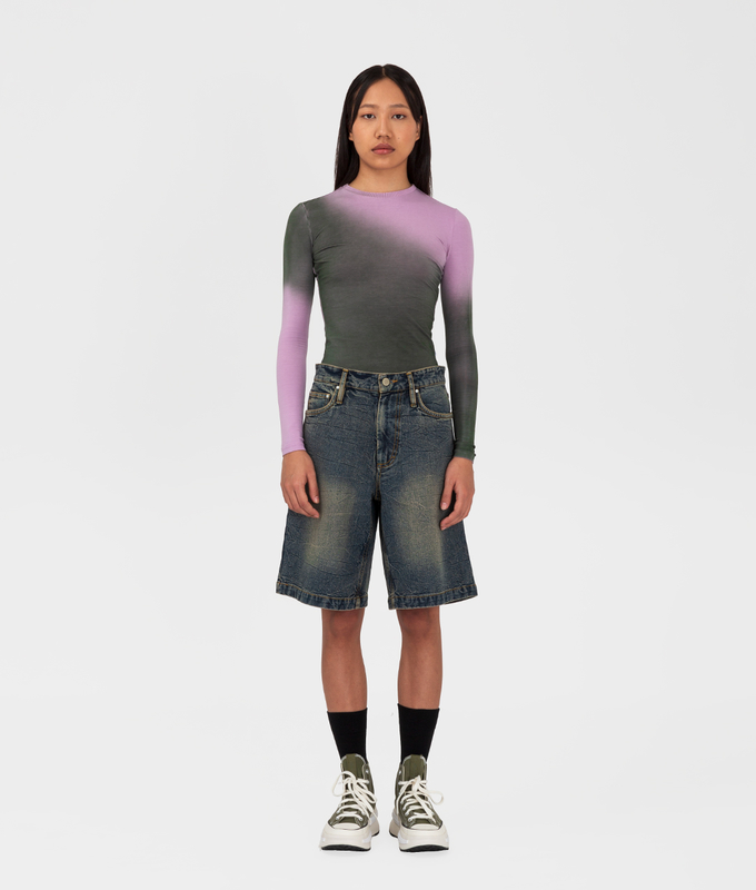 Crease Washed Straight Fit Denim Shorts
