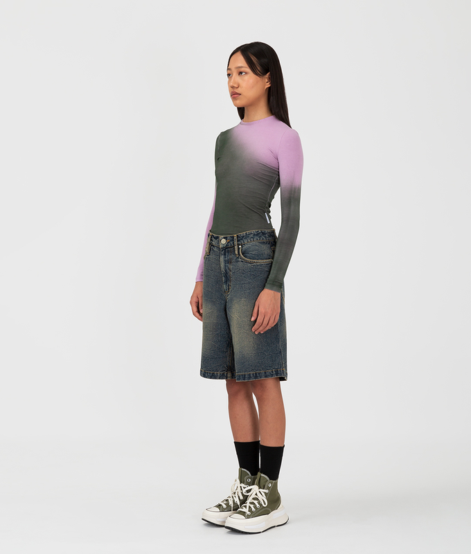 Crease Washed Straight Fit Denim Shorts