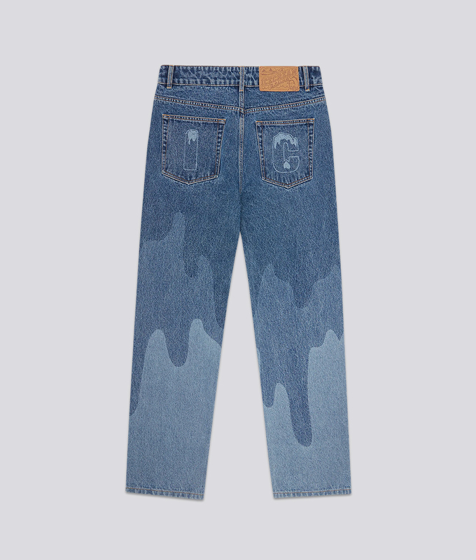Mid Washed Running Dog Lazer Drip Denim Pant