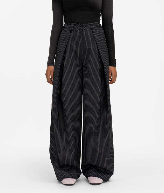 Wide Leg Pinstripe Pleated Pants