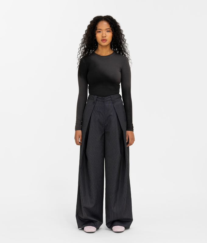 Wide Leg Pinstripe Pleated Pants