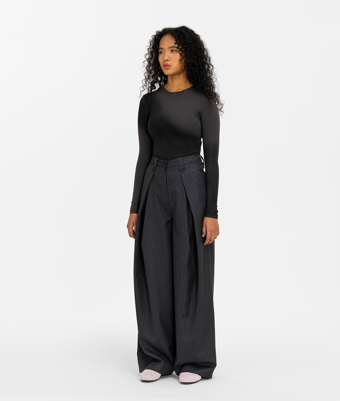 Wide Leg Pinstripe Pleated Pants
