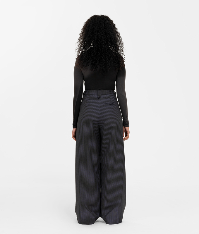 Wide Leg Pinstripe Pleated Pants