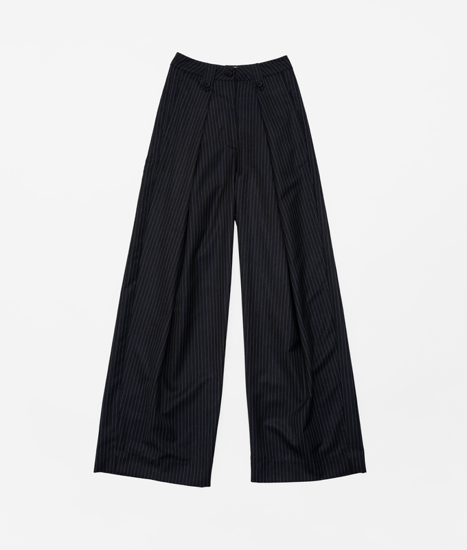Wide Leg Pinstripe Pleated Pants